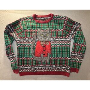 33 Degrees. Adult XXL. Ugly Sweater. Cat design knit pull over sweater